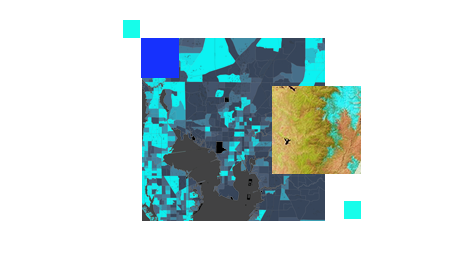 Computer-generated map in shades of blue