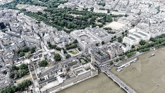 Aerial imagery of London's Westminster area provides a key input for the country-scale digital twin using GIS technology