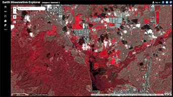 Landsat satellite image with a "color infrared with DRA" rendering applied.