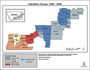 Maps of the recent distribution of housing show that growth has occurred along much of the length of the Yellowstone River.
