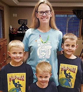 Heidi Jerke and her three boys get ready for GIS Day