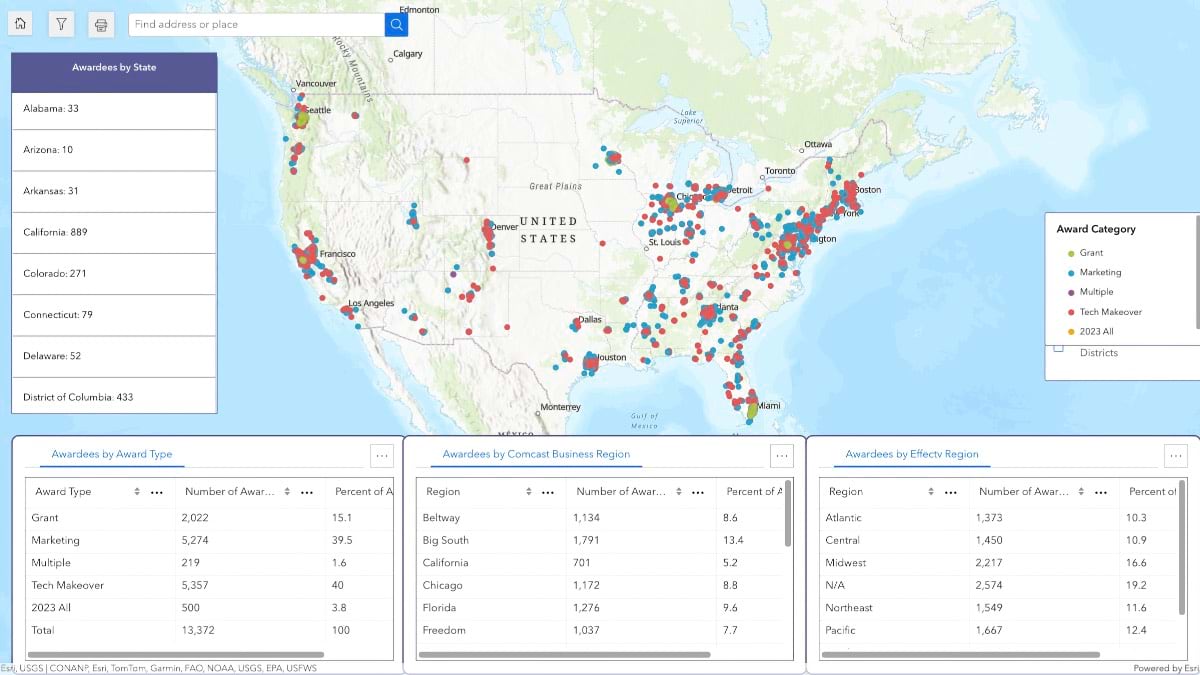 Comcast RISE recipient map