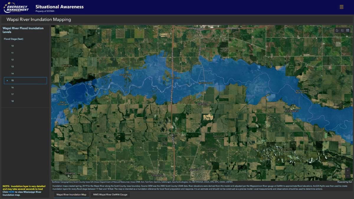 An inundation map of the Wapsipinicon River