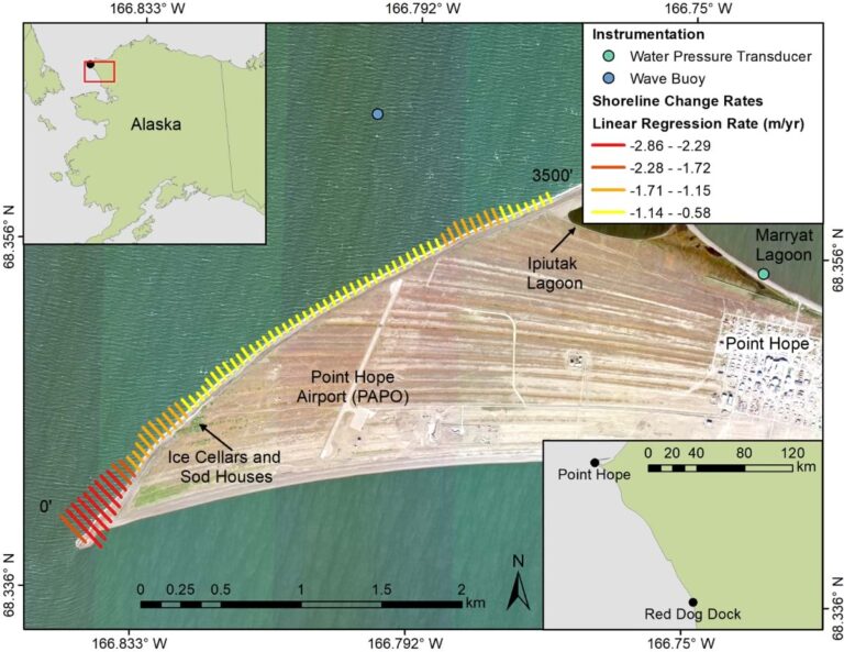 The map shows the rate of change, or erosion, along the northern coastline of Point Hope