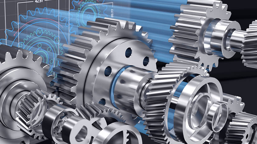 A series of gears indicates the manufacturing enterprise.