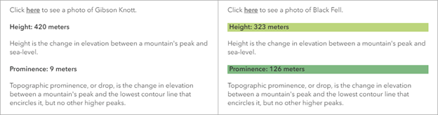 A two-column text box shows two versions of the same text, with the one on the right using colors to emphasize two lines.