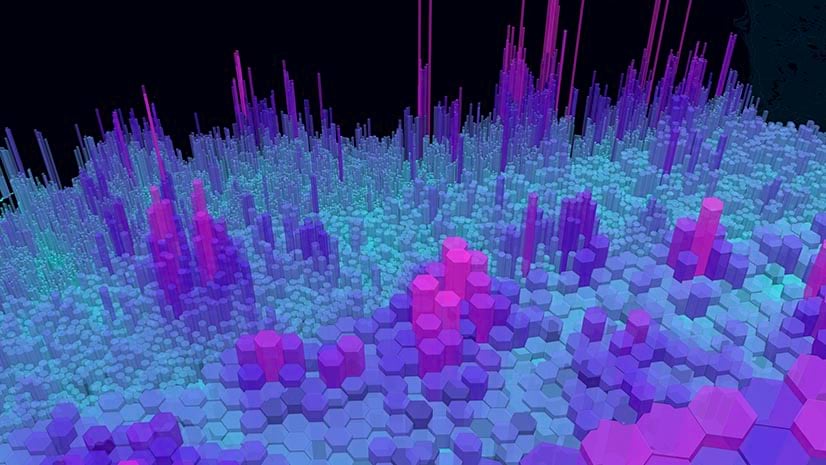 The enterprise technology GIS creates analyses like this map, with data values that look like city buildings of varying heights.