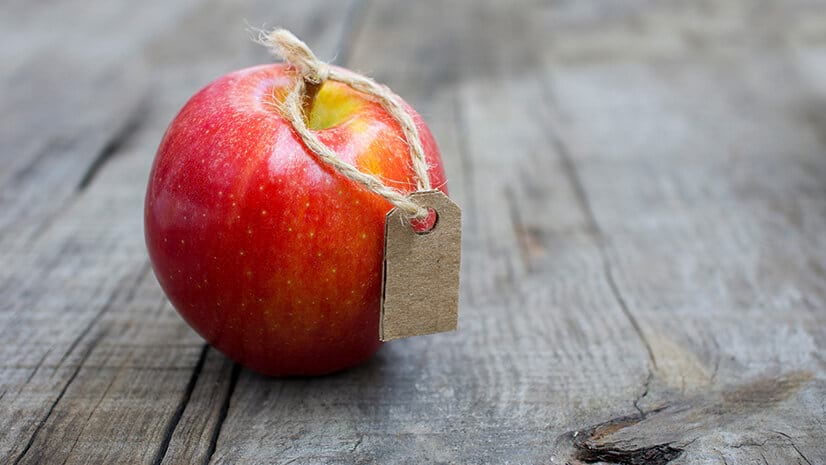 True cost accounting is illustrated by an apple with a price tag