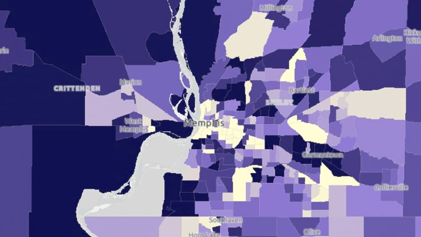 A map featuring polygons in and around Memphis