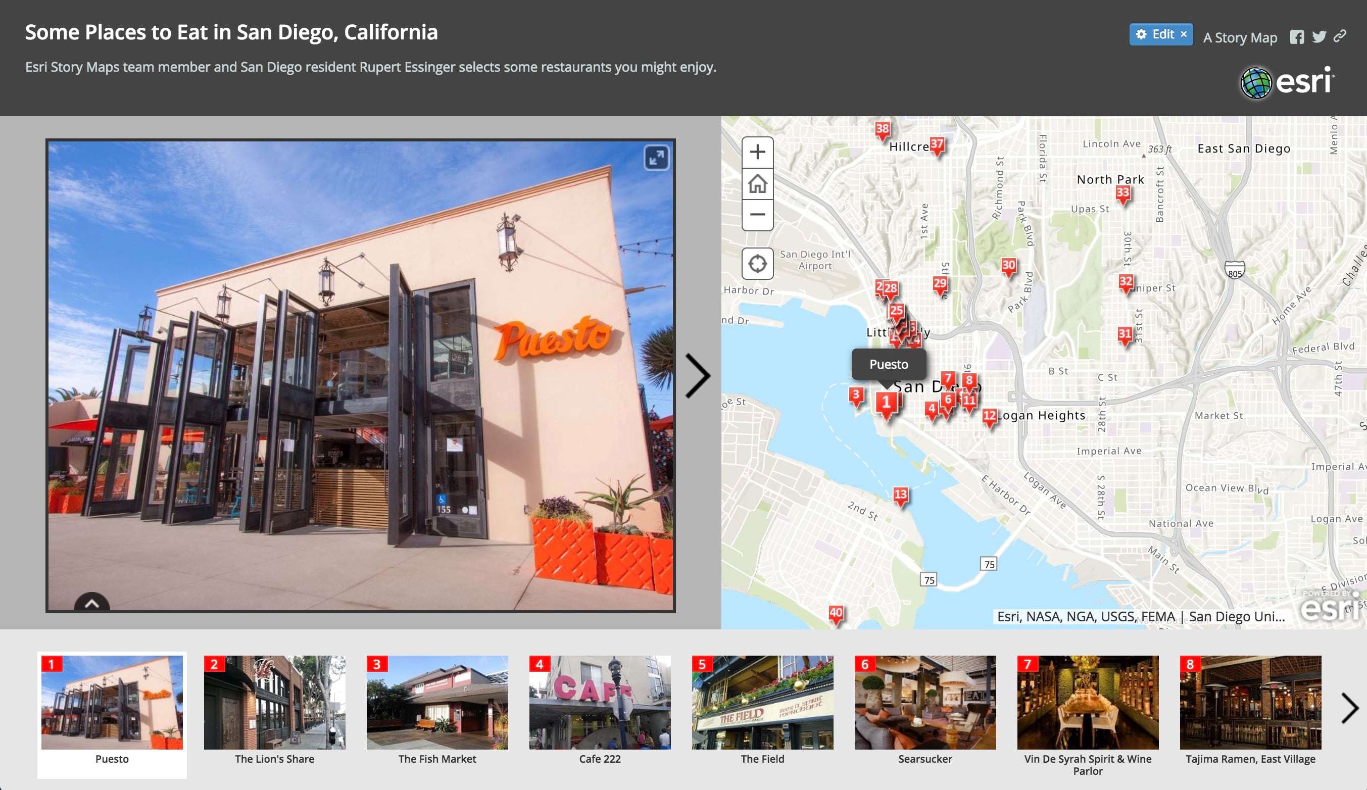 Some Places to Eat in San Diego story map