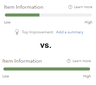 Comparing two scoring bars (found on Item Details page). On top, item information is low-to-medium. Below, item information is high.