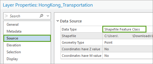 Data Type listed as Shapefile Feature Class