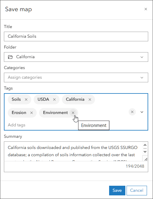 Choose tags when saving a map