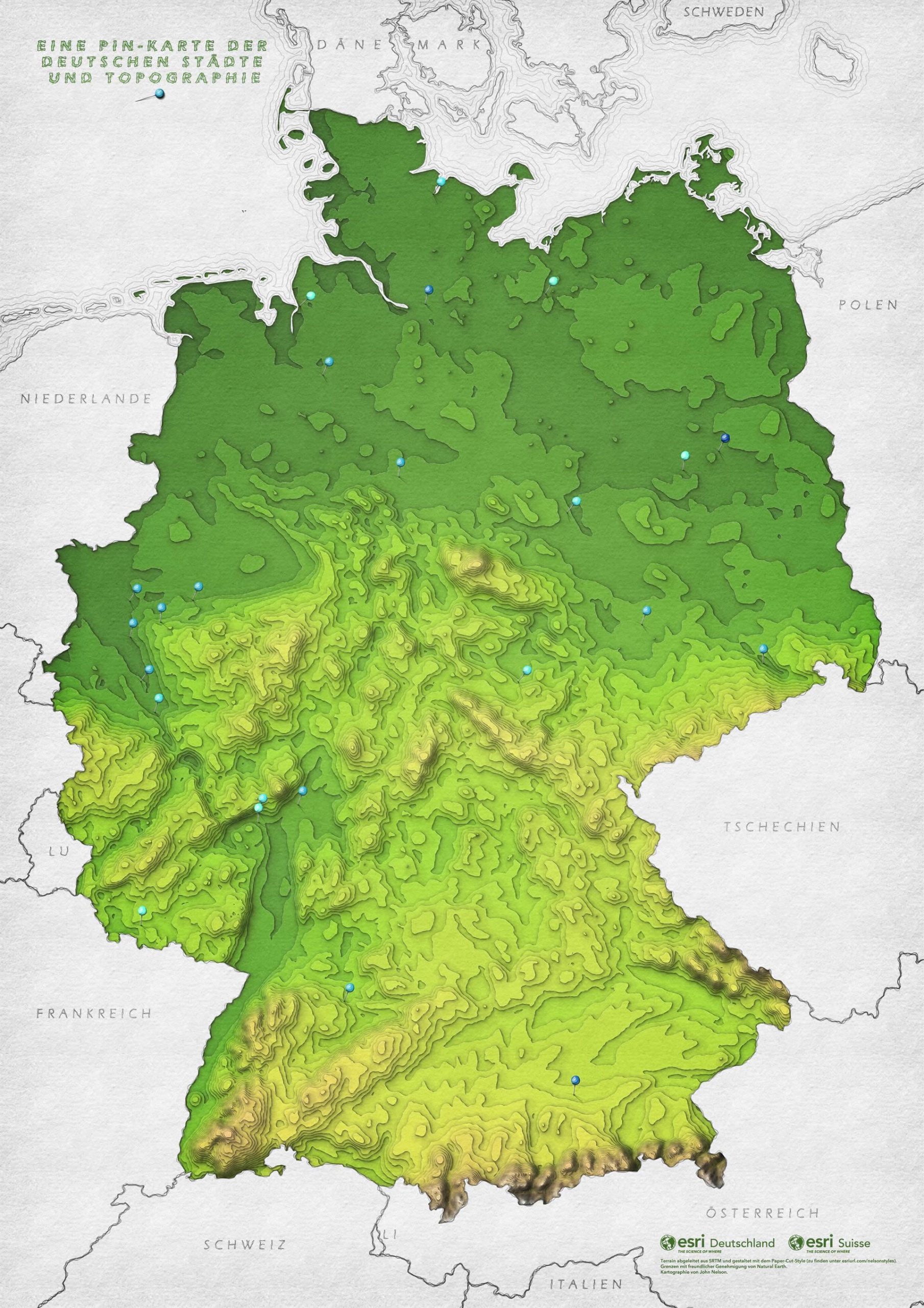 Topographical Map  Of Germany  Cultural Map 