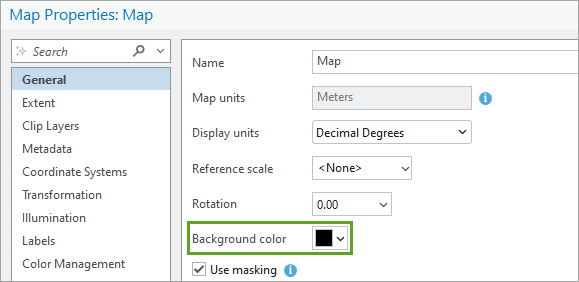 Background color setting in Map Properties