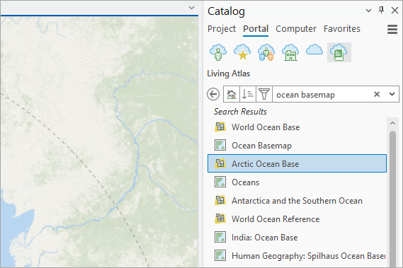 Arctic Ocean Base in the Catalog pane, Portal tab