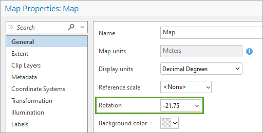 Rotation property in the Map Properties window