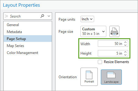 Size settings in the Layout Properties window