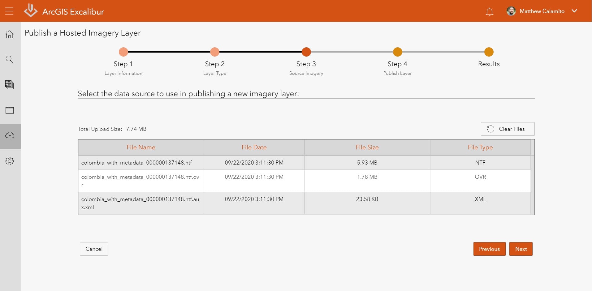ArcGIS Excalibur Publish Imagery Step 3 - Select Imagery