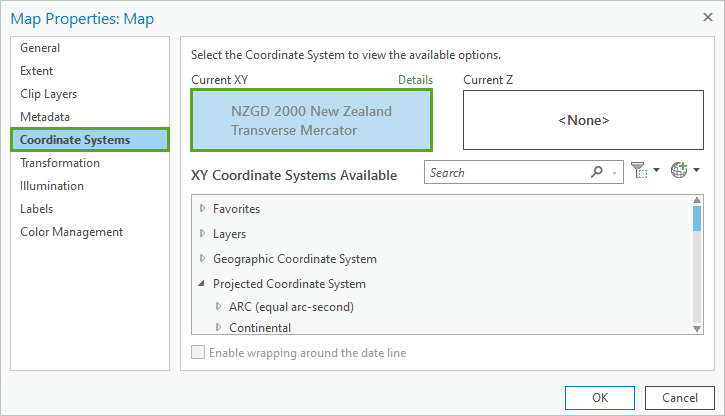 Coordinate Systems tab