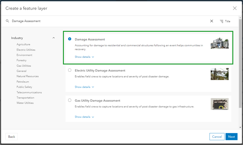Damage Assessment feature layer template
