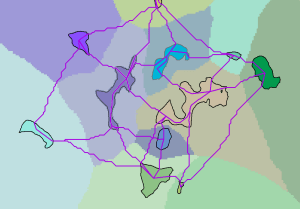 Regions are connected to their cost neighbors