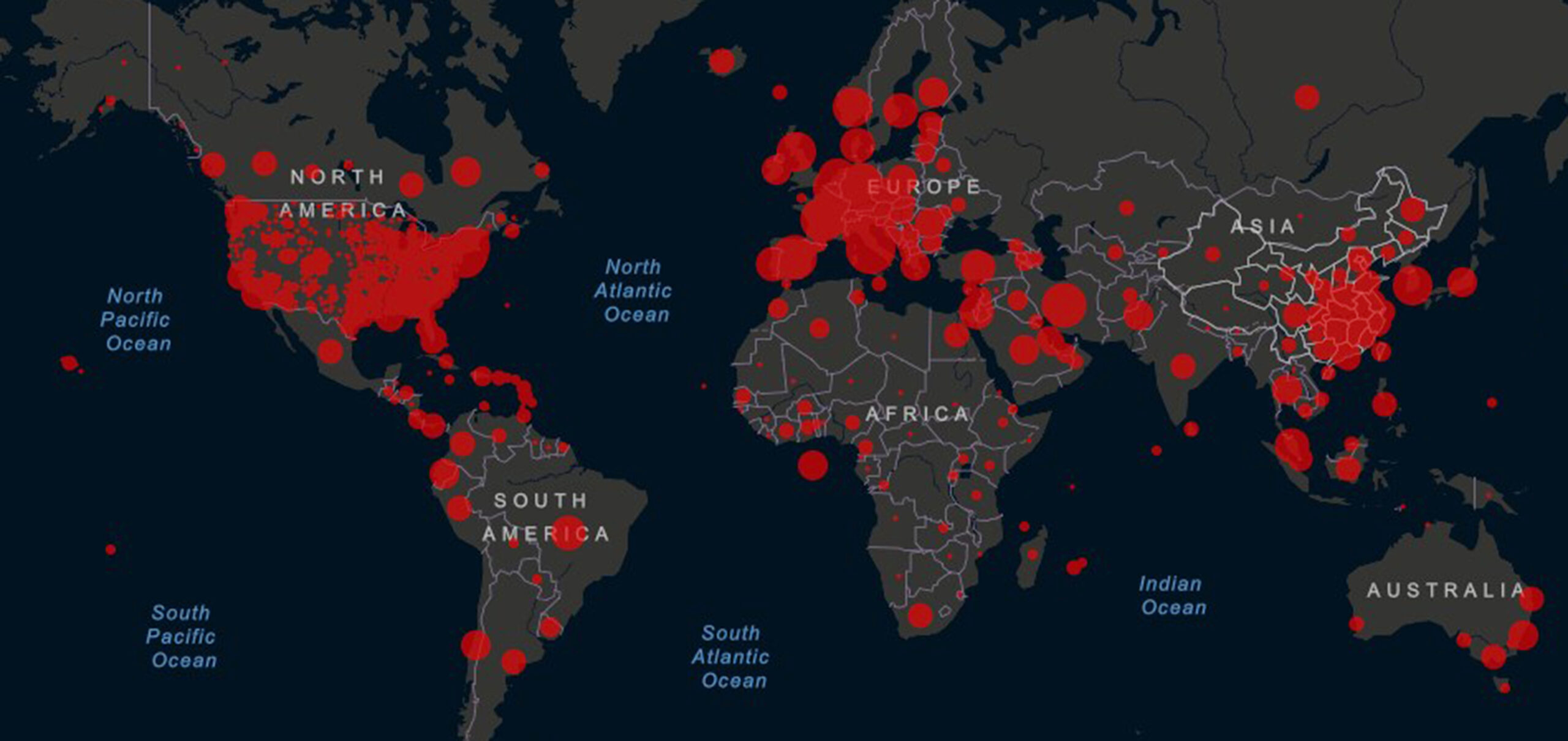 World map of Coronavirus Covid-19, Covid-19 map confirmed cases reported worldwide globally.