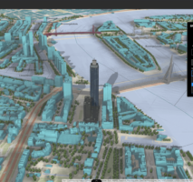 Analyze discrete shadows (teal) using the Shadow cast tool within ArcGIS GeoBIM.