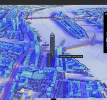 Analyze total shadow duration (blue) using the Shadow cast tool within ArcGIS GeoBIM.