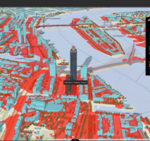 Analyze areas above thresholds (red) using the Shadow cast tool within ArcGIS GeoBIM.