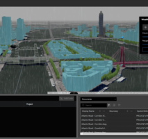 Simulate the intensity of rain and cloud cover conditions within 3D scenes using the Weather tool in ArcGIS GeoBIM.