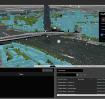 Visualize 3D scenes and models with light to heavy snow conditions using the Weather tool in ArcGIS GeoBIM.