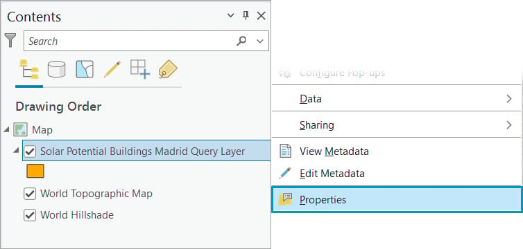 Access the Properties tab from the layer right click context menu