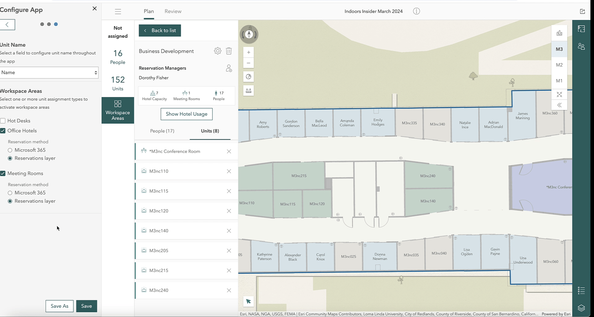 ArcGIS Indoors workspace areas for streamlining reservations.