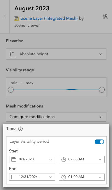 Define a time period for layer visibility
