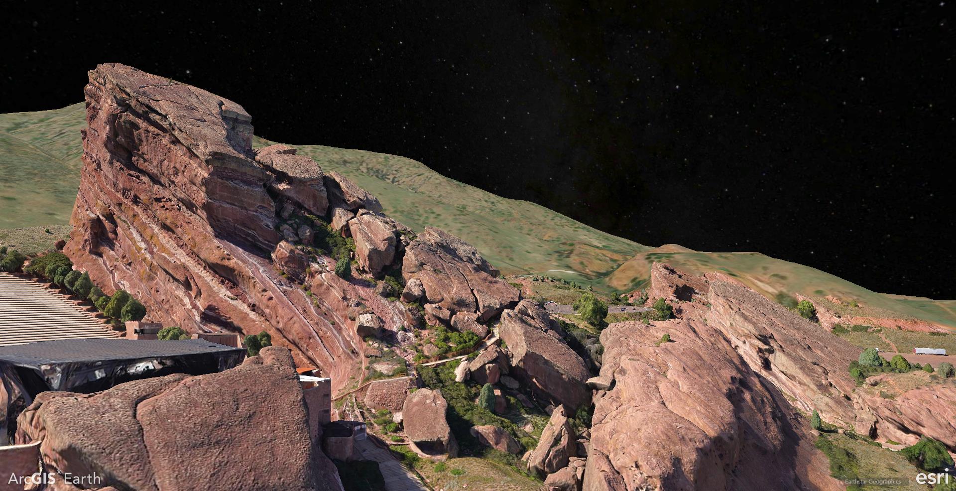 Screenshot from ArcGIS Earth depicting 3D Tiles layer of Red Rock Amphitheater.