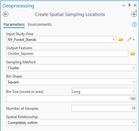 Cluster sampling tool parameters