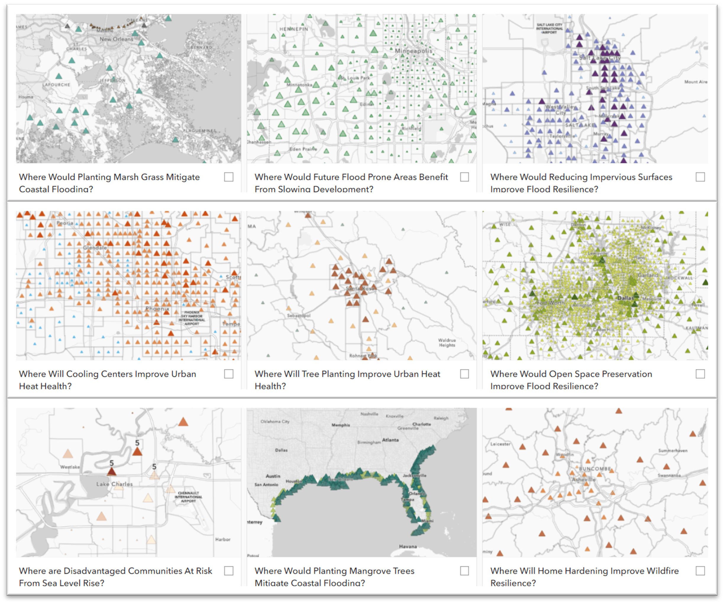 A grid of climate resilience index maps.