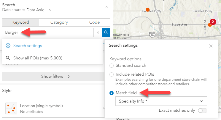 Using the Specialty info field in POI search