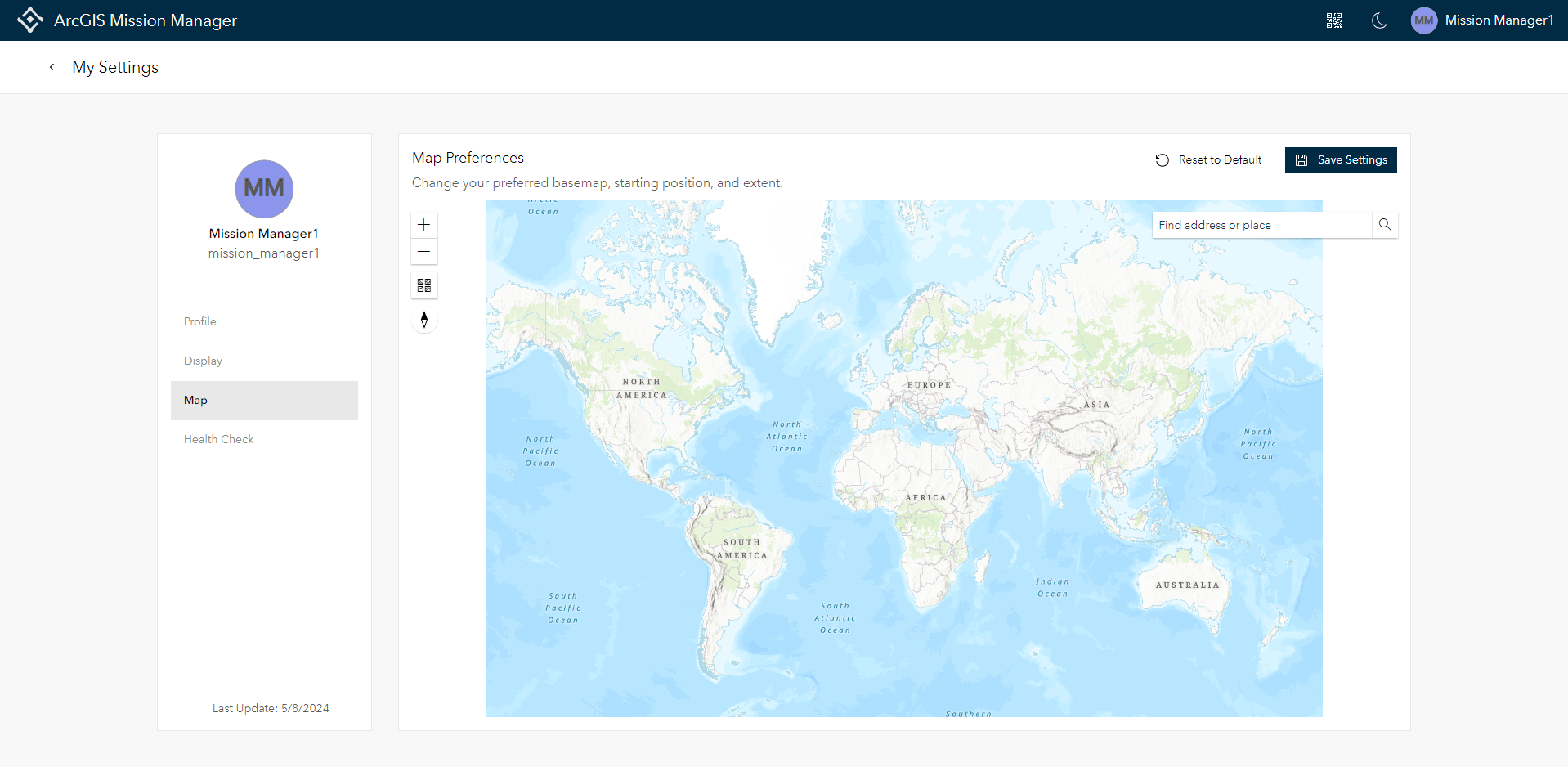 User Settings - User Map