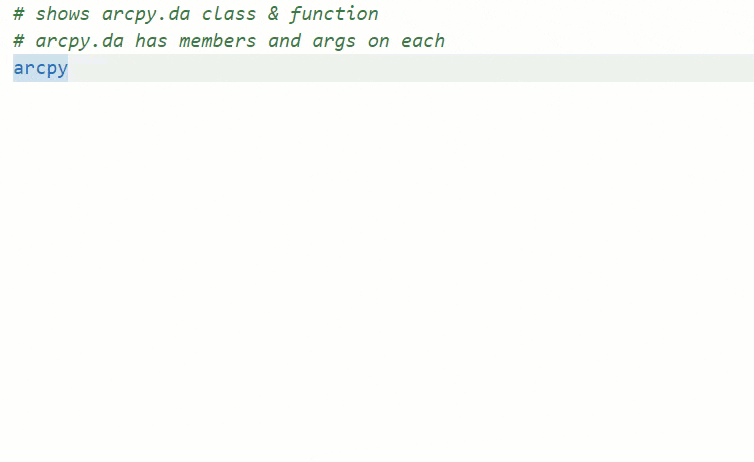 arcpy.da now shows up in typehinting including all its classes and functions.