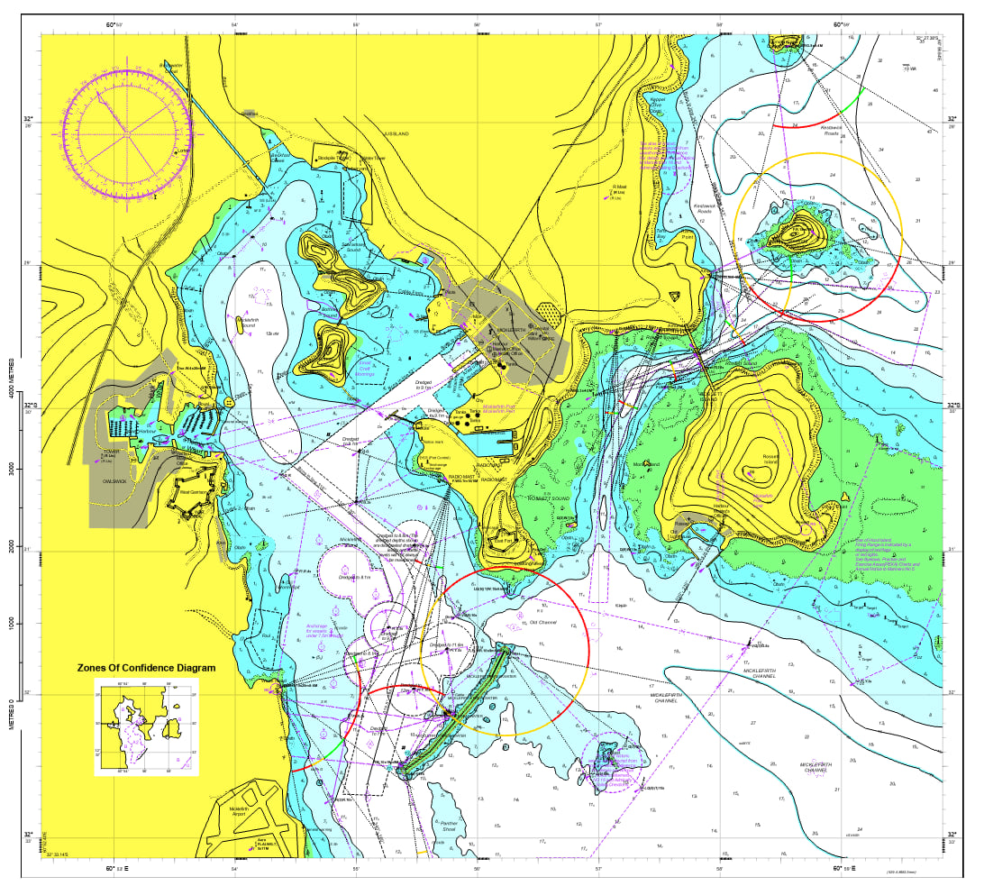 Nautical chart with zones of confidence diagram