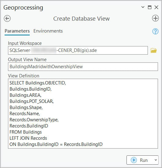 The Create Database View geoprocessing tool