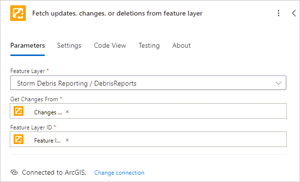 Fetch updates, changes, or deletions from feature layer action parameters