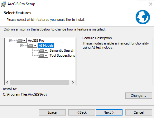 The Select Features page of the ArcGIS Pro Setup dialog.