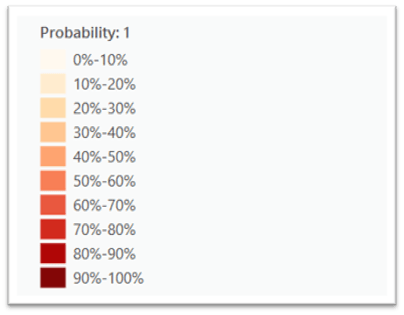 choropleth map legend showing the scale of probabilties