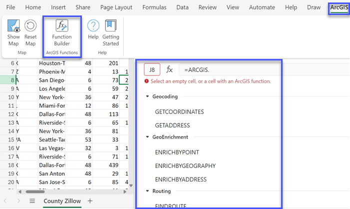 ArcGIS for Excel updated Function Builder tool