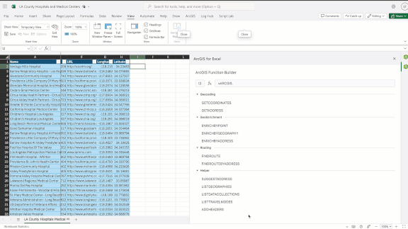 ArcGIS for Excel Function Builder