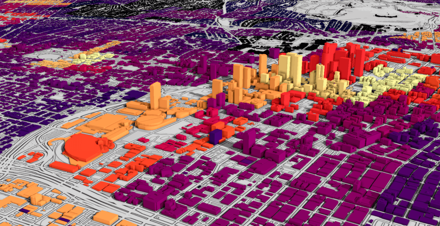 Transit Accessibility Analysis, shown using 3D buildings