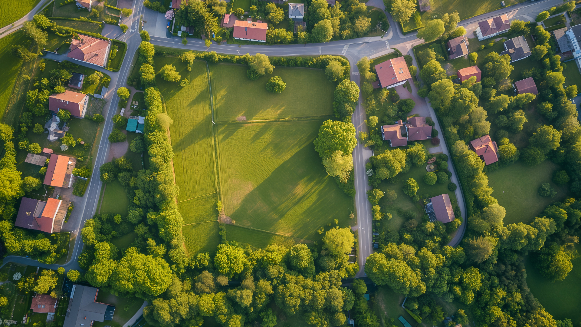 Aerial view of a suburb showing land demarcation